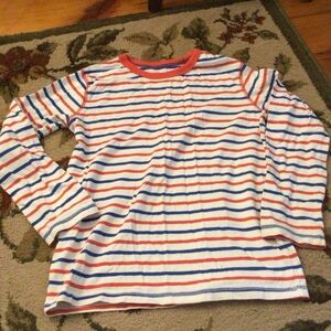 Mini Boden White Long-Sleeve Tee with Red & Blue Stripes